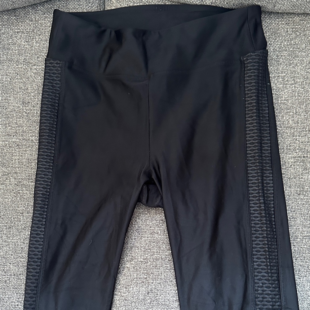 Koral Shiny Black Leggings with design down legs size large